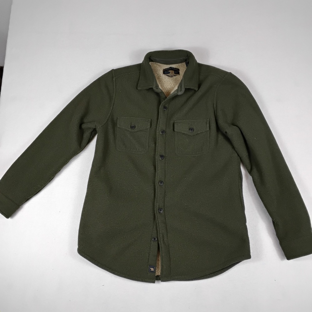 Freedom Foundry Mens Small Sherpa Lined Shirt Jacket Olive Green Shacket Outdoor